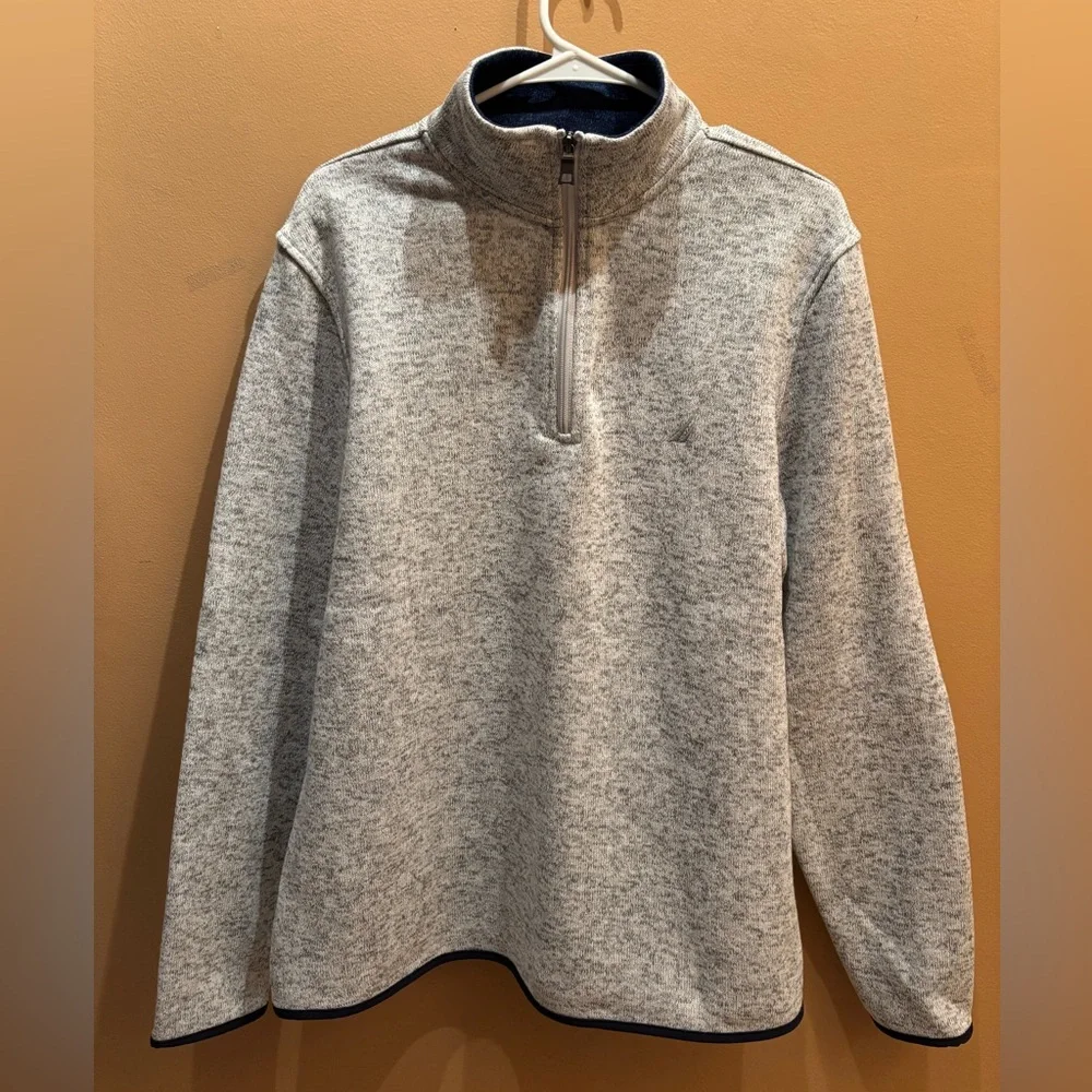 Nautica Mens Heather Gray Half Zip Pull Over Sweater Size Large